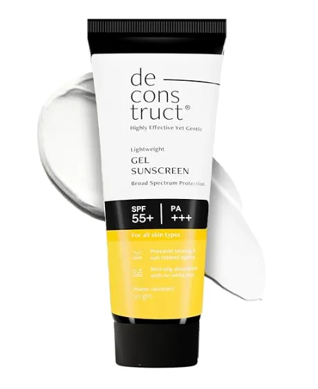 Deconstruct Face Gel Sunscreen SPF 50 + and PA+++ | Gel based sunscreen for oily, combination skin, normal skin | Broad spectrum sunscreen, No White Cast, Lightweight, Non greasy - 50g

