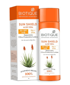 Biotique Sun Shield Aloe vera 30+ SPF UVB Sunscreen Ultra Protectective Lotion For Normal to Oily Skin 120ml Biotique Sun Shield Aloe vera 30+ SPF UVB Sunscreen Ultra Protectective Lotion For Normal to Oily Skin 120ml
