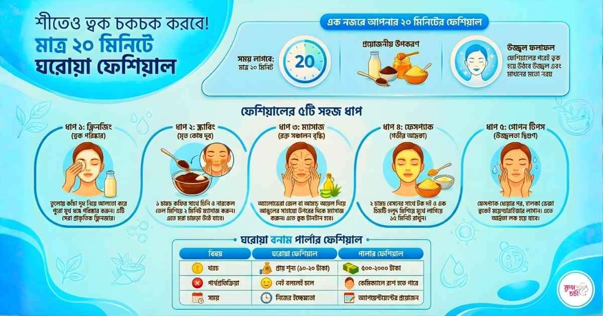 ২০ মিনিটে ঘরোয়া ফেসিয়াল নির্দেশিকা