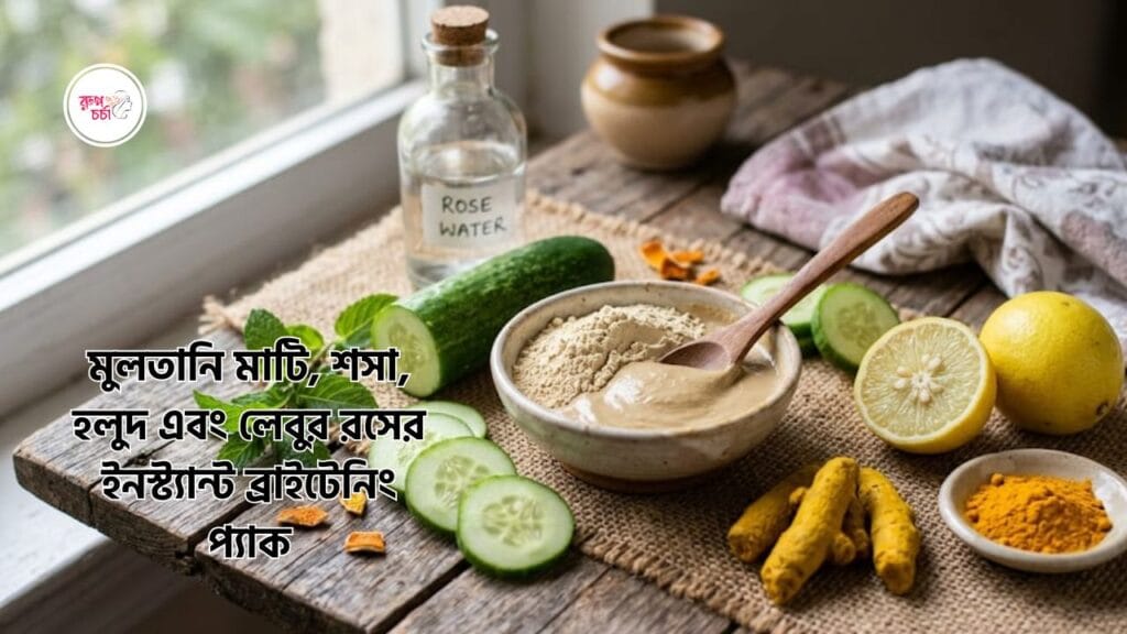 Instant Brightening Pack of Multani Mitti, Cucumber, Turmeric and Lemon Juice